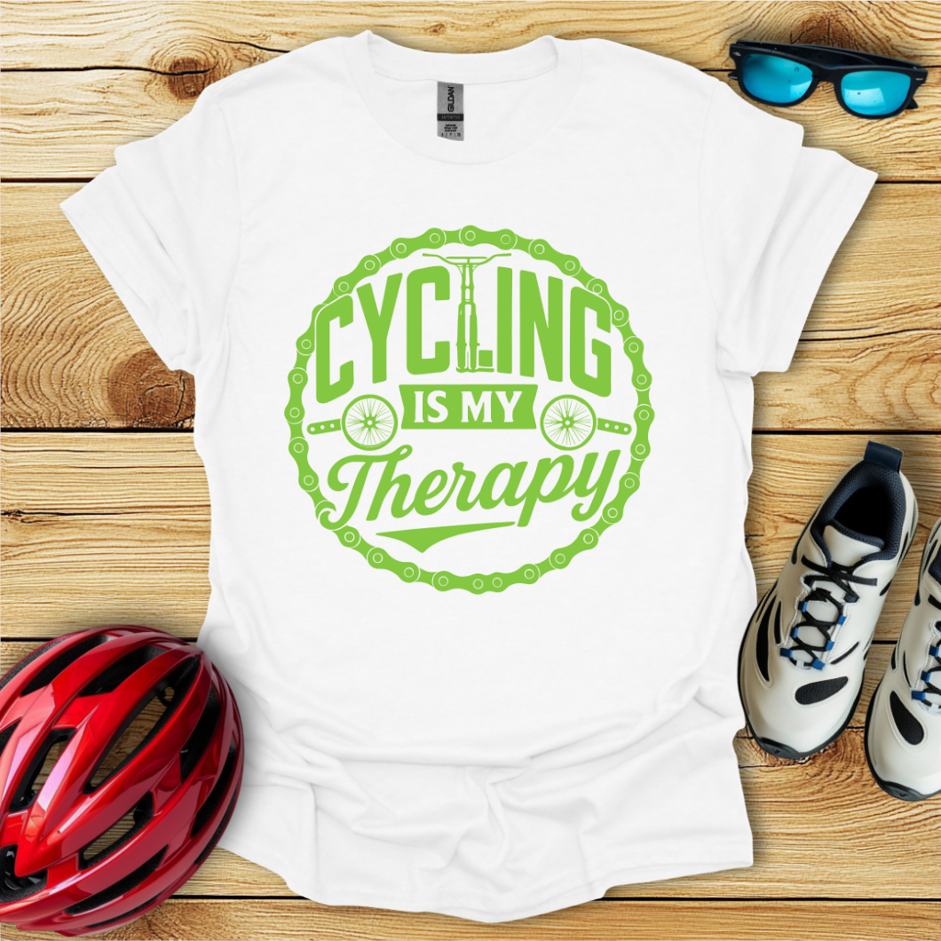 Cycling Is My Therapy Verde T-Shirt