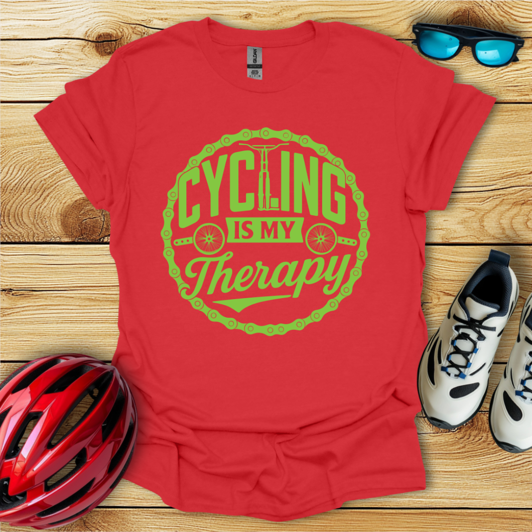 Cycling Is My Therapy Verde T-Shirt