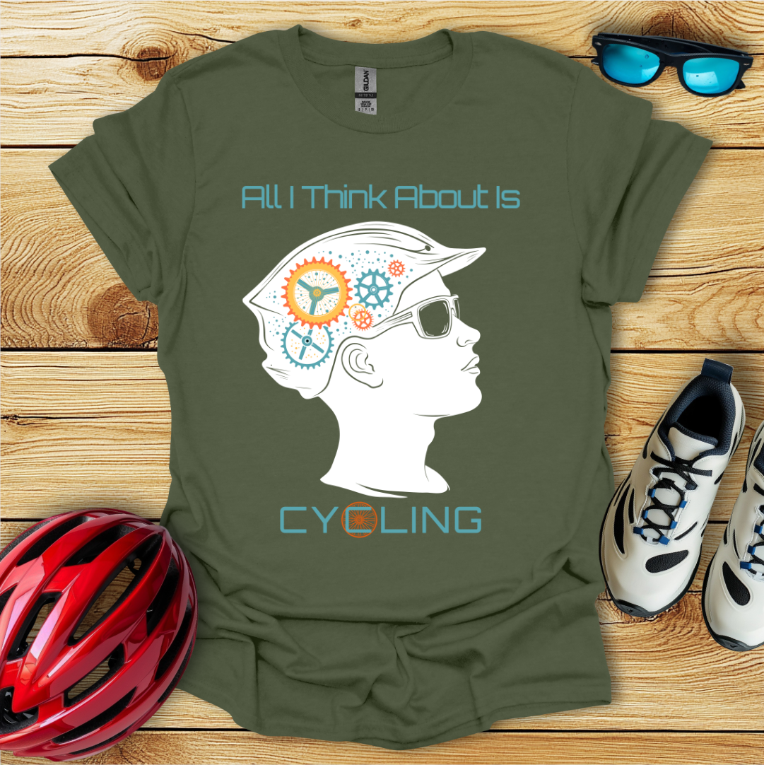 All I Think About Is Cycling_Colored Gears T-Shirt